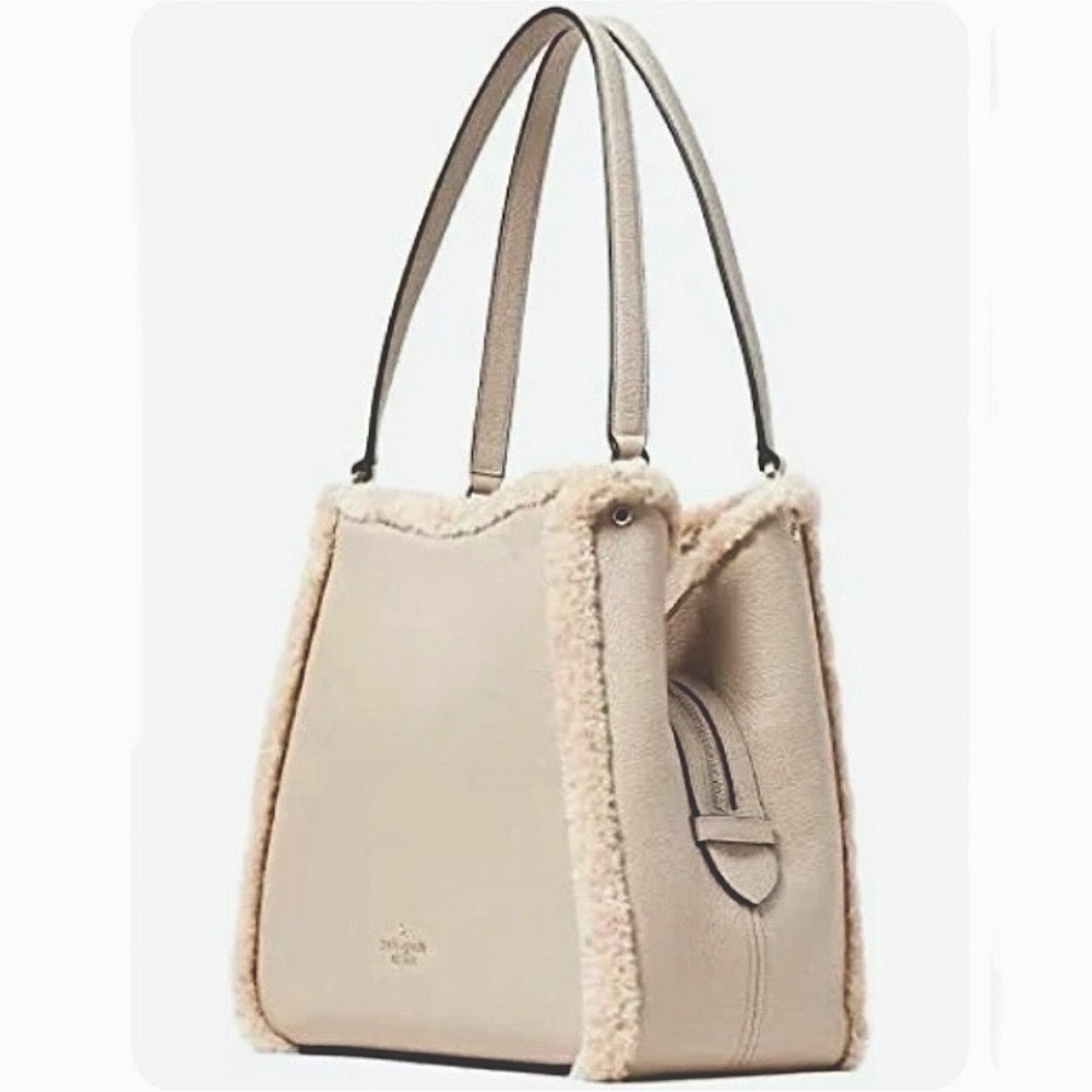NEW kate spade Leila leather & sherpa triple compartment shoulder bag